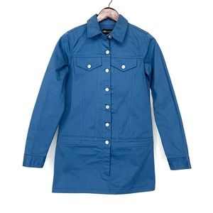 Zara Blue Button Down Long Sleeve Utility Mini Dress Fitted New Nwt Size XS